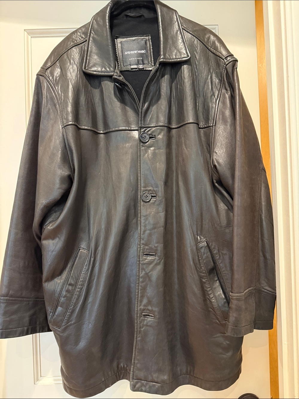 Men's Black Leather Button Front Coat
